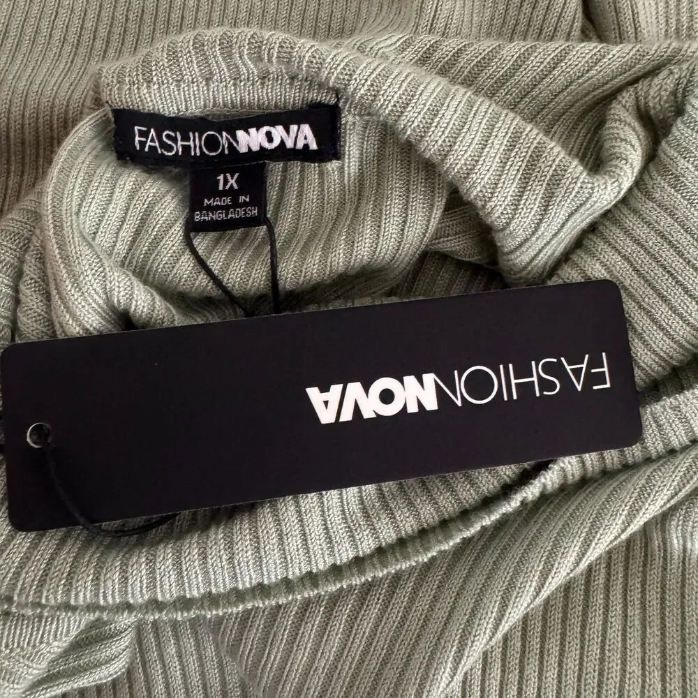 NEW Fashion Nova Tara Turtle Neck Sweater Green Women's Plus Size 1X